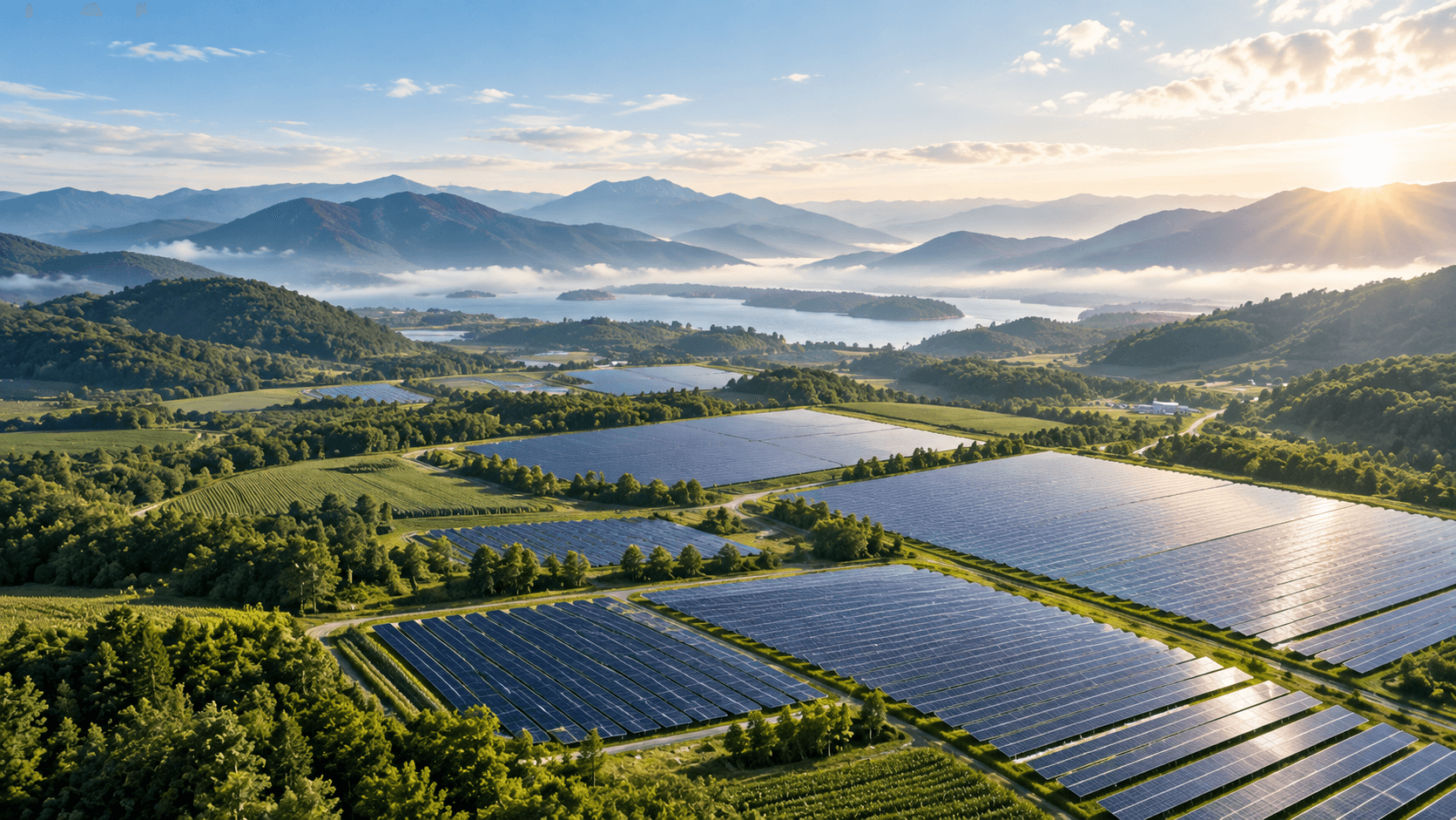 Vista aérea de uma planta de energia solar